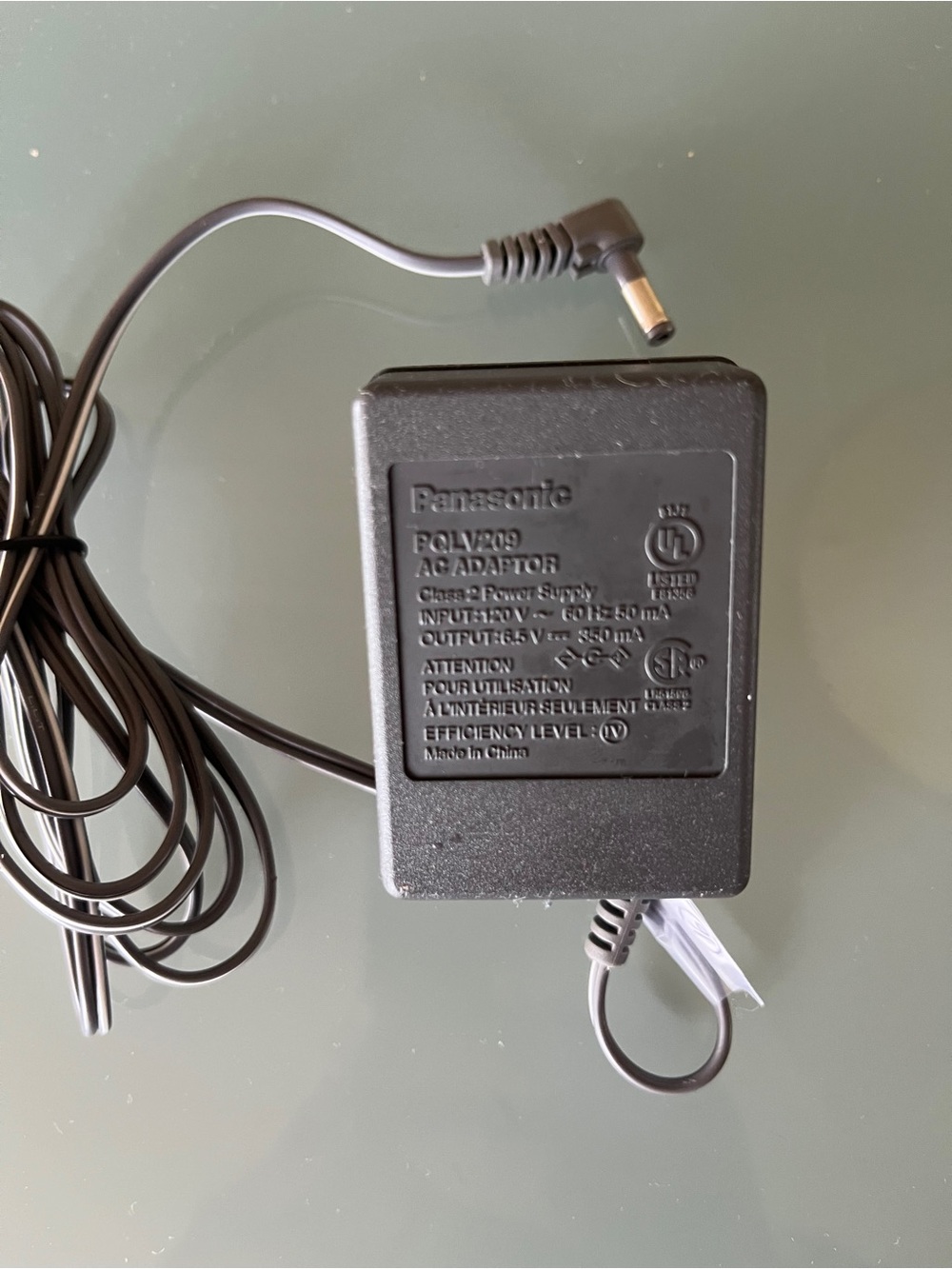 Genuine Panasonic PQLV209 AC Power Adapter Output 6.5V DC 350mA Cordless UL List